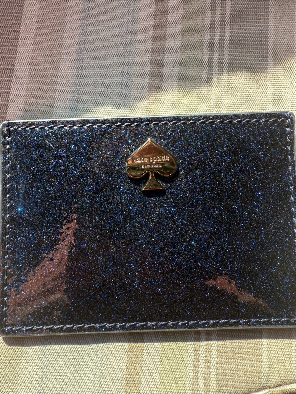 kate spade Glitter Navy Card Holder with Gold Spade Logo